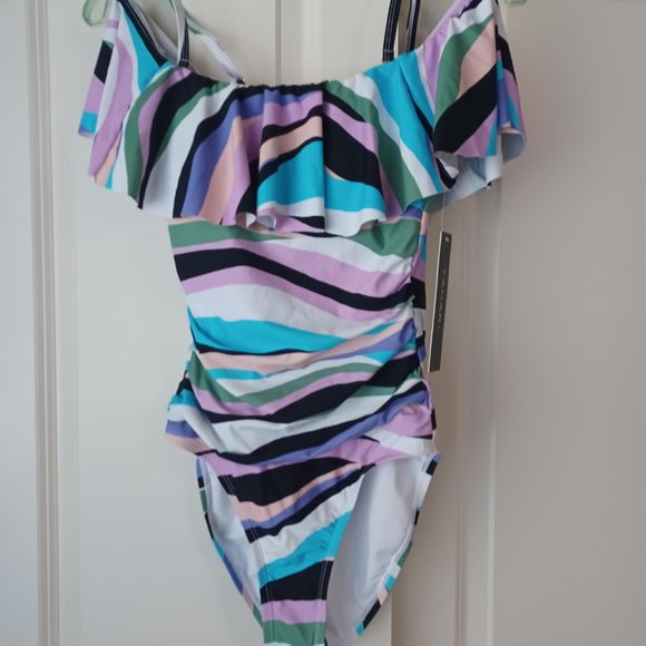 Tahari One Piece Striped Bathing Suit Size Small - Picture 1 of 6